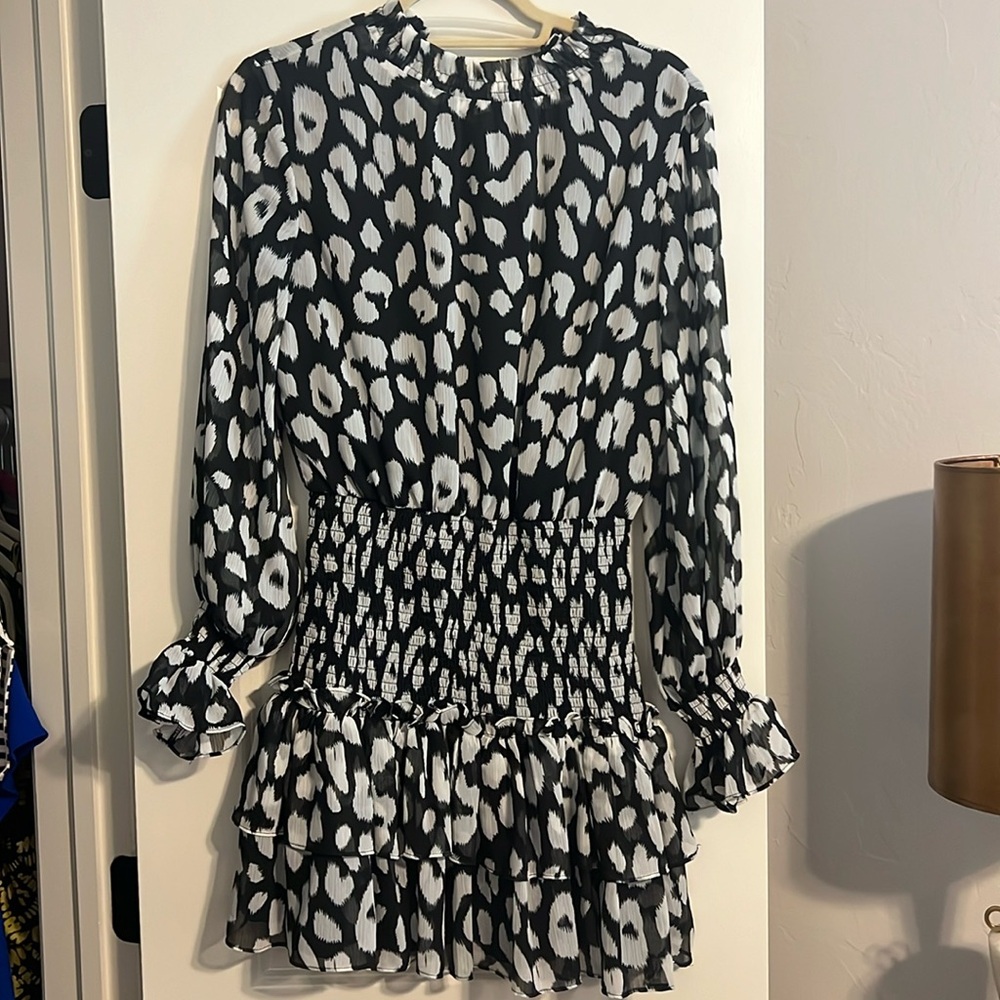 NWOT Long Sleeve Leopard Print Dress, Black and White S